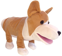 Puppy playing with Bite Back Pup puppet